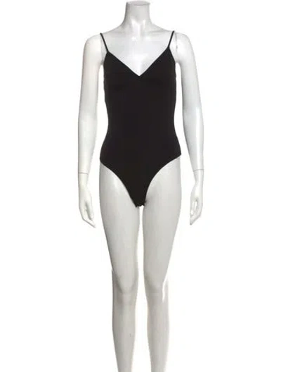 Pre-owned Reformation V-neck Sleeveless Bodysuit In Black