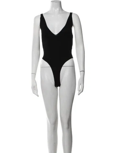 Pre-owned Reformation V-neck Sleeveless Bodysuit In Black