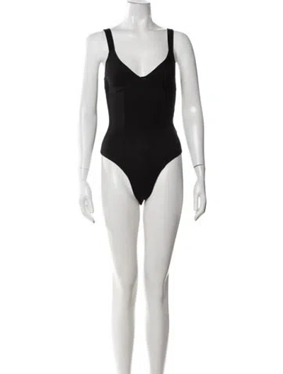 Pre-owned Reformation V-neck Sleeveless Bodysuit In Black