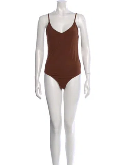 Pre-owned Reformation V-neck Sleeveless Bodysuit In Brown