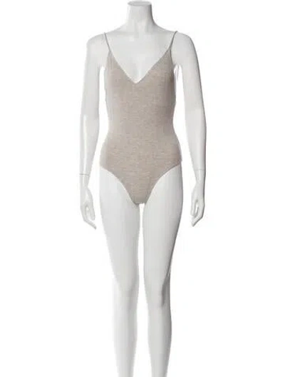 Pre-owned Reformation V-neck Sleeveless Bodysuit In Neutral