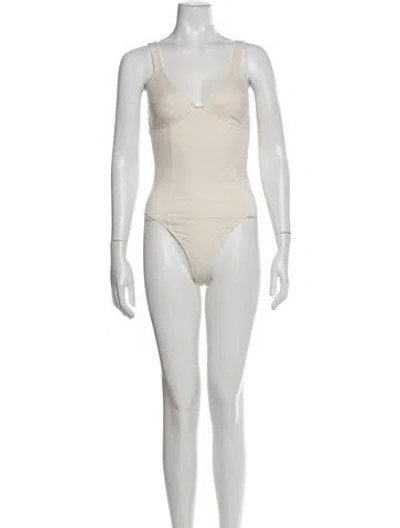 Pre-owned Reformation V-neck Sleeveless Bodysuit In Neutral