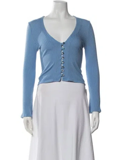 Pre-owned Reformation V-neck Sweater In Blue/white