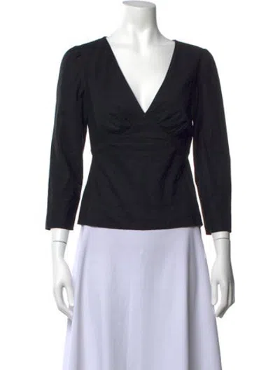 Pre-owned Reformation V-neck Three-quarter Sleeve Blouse In Black
