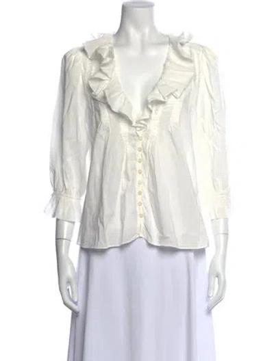 Pre-owned Reformation V-neck Three-quarter Sleeve Blouse In White