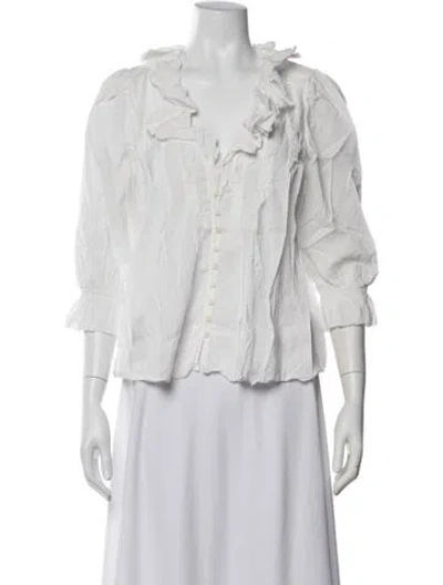 Pre-owned Reformation V-neck Three-quarter Sleeve Blouse In White