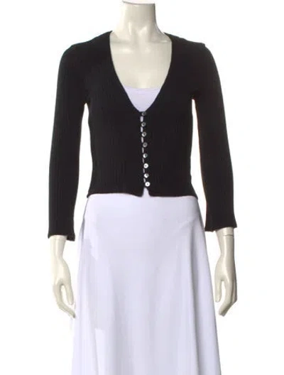 Pre-owned Reformation V-neck Three-quarter Sleeve Bodysuit In Black