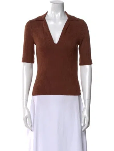 Pre-owned Reformation V-neck Three-quarter Sleeve Polo In Brown