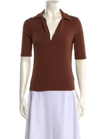Pre-owned Reformation V-neck Three-quarter Sleeve Polo In Brown