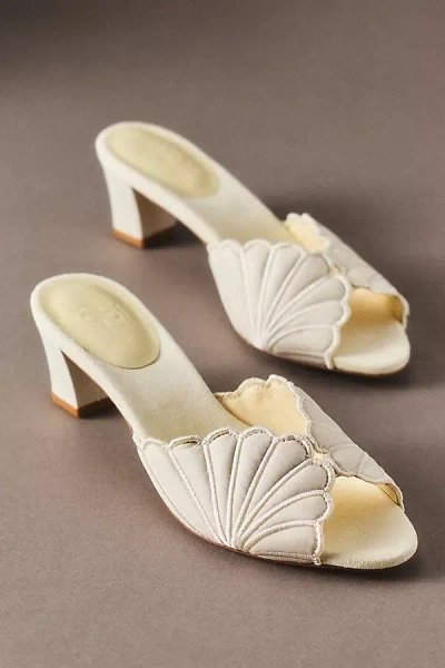 Reformation Waldena Block Heeled Mules Cream Puff Taffeta In White