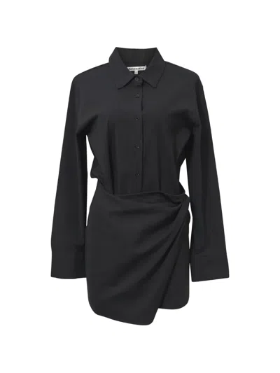 Pre-owned Reformation Weston Button-front Dress In Black