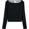 Reformation Wiley Polka Dot Boat Neck Top In Black
