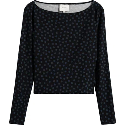 Reformation Wiley Polka Dot Boat Neck Top In Black