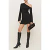 Reformation Willow Asymmetric Long Sleeve Minidress In Black