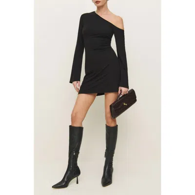 Reformation Willow Asymmetric Long Sleeve Minidress In Black