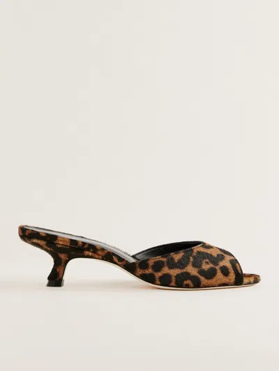 Reformation Winnie Peep Toe Heeled Mule In Leopard