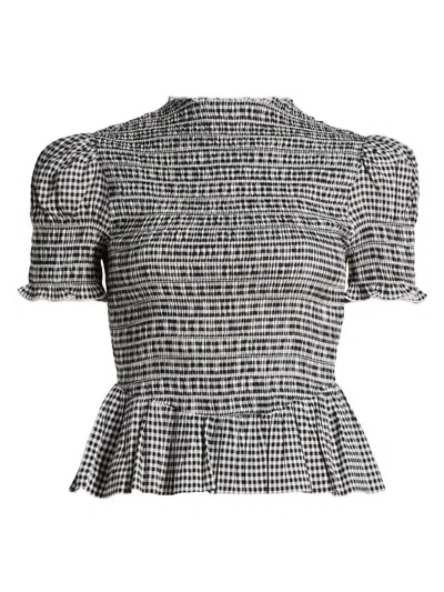 Reformation Women's Aggie Gingham Check Peplum Top In Black