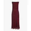 Reformation Womens Berry Dot Topanga Boat-neck Polka-dot Crepe Midi Dress In Berry Dot