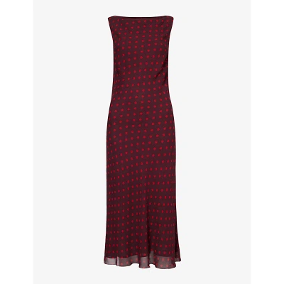 Reformation Womens Berry Dot Topanga Boat-neck Polka-dot Crepe Midi Dress