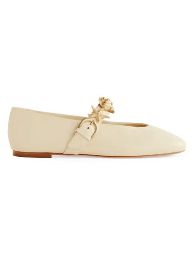 Reformation Women's Bethany Embellished Leather Ballet Flats In Neutral