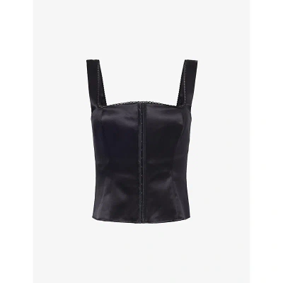 Reformation Womens Black Tagliatelle Corset-style Silk Top