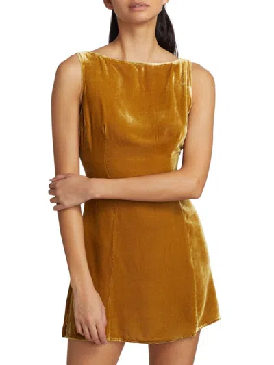 Reformation Brisbane Velvet Sleeveless Silk-blend Mini Dress In Gold