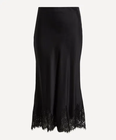 Reformation Carolina Lace Trim Silk Midi Skirt In Black