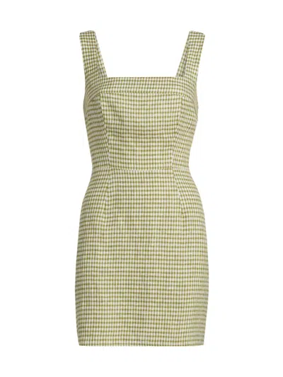 Reformation Celosia Gingham-jacquard Linen Mini Dress In Green