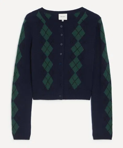 Reformation Women's Clara Navy Argyle Cashmere Cardigan In Black
