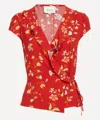 Reformation Clemence Floral-print Crepe Wrap Top In Red