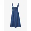 REFORMATION REFORMATION WOMENS ELLIS TAGLIATELLE SLEEVELESS DENIM MIDI DRESS