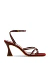 Reformation Gen Ankle-strap Heels In Wine Snake Suede