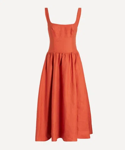 Reformation Janu Linen Dress Red 12 In Orange