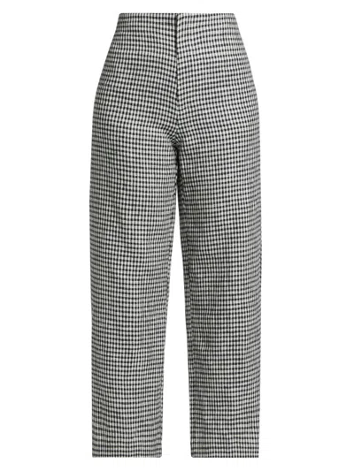 Reformation Women's Joni Gingham Linen Crop Pants In Black