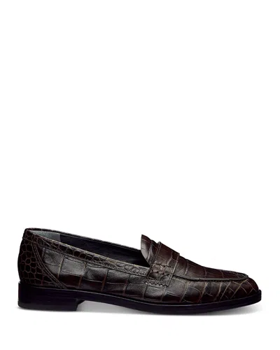 Reformation Women's Kaylee Croc Embossed Leather Loafers In Black