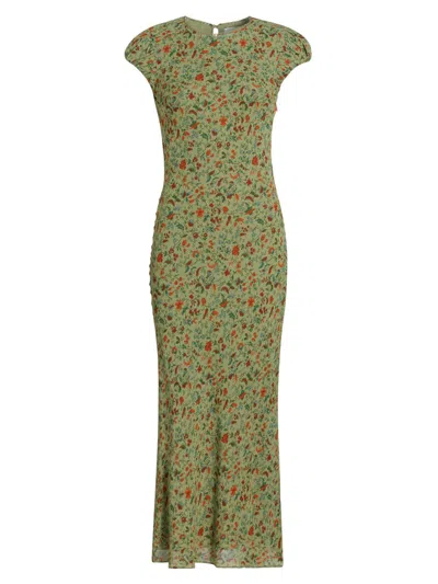 Reformation Women's Leana Floral Georgette Midi-dres In Green
