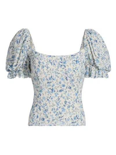 Reformation Marin Puff-sleeve Blouse In Blue