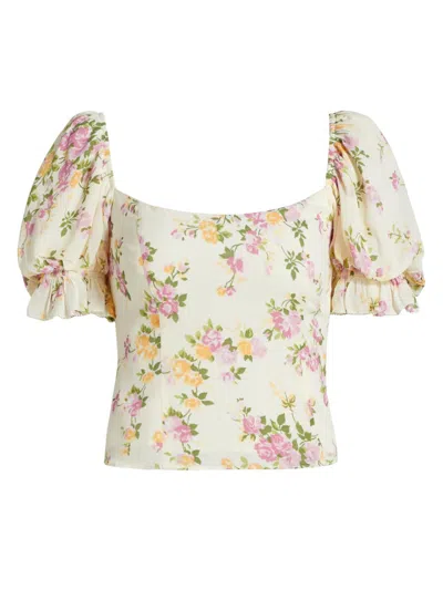 Reformation Women's Marin Floral Puff-sleeve Top In Neutral