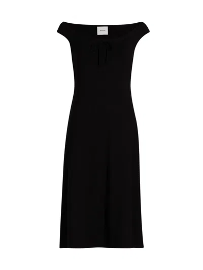 Reformation Women's Milo Off-the-shoulder Knit Knee-length Dress In Black