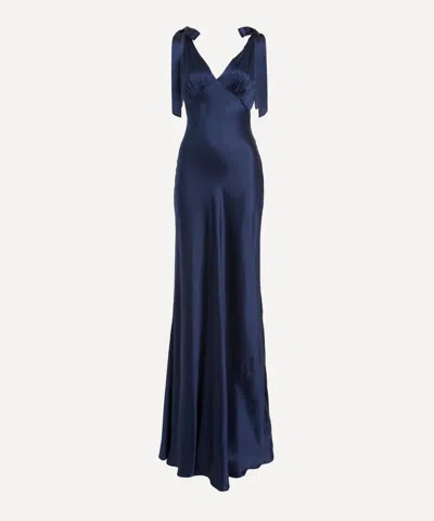 REFORMATION REFORMATION WOMEN'S PERNILLE NAVY SILK MAXI DRESS