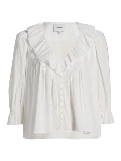 Reformation Women's Perry Ruffle-trim Cotton-blend Top In White