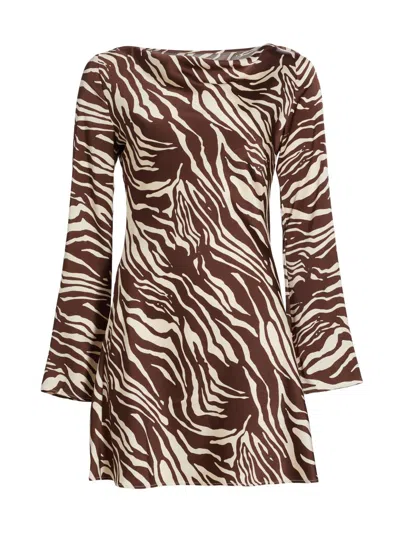 Reformation Women's Pike Zebra Satin Long-sleeve Minidress In Brown