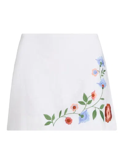 Reformation Women's Ren Embroidered Linen A-line Miniskirt In White