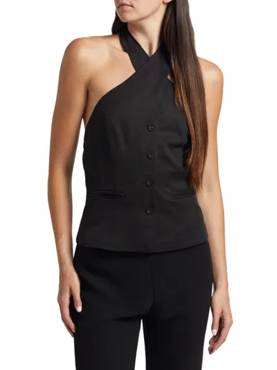 Reformation Women's Tate Halterneck Button-front Top In Black