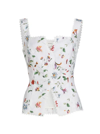 Reformation Women's Viola Lace-trim Linen Top