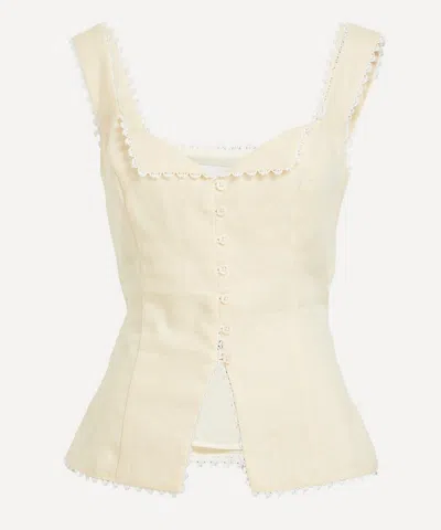 Reformation Womens Viola Crotchet-trim Linen Top Sugar In Neutral