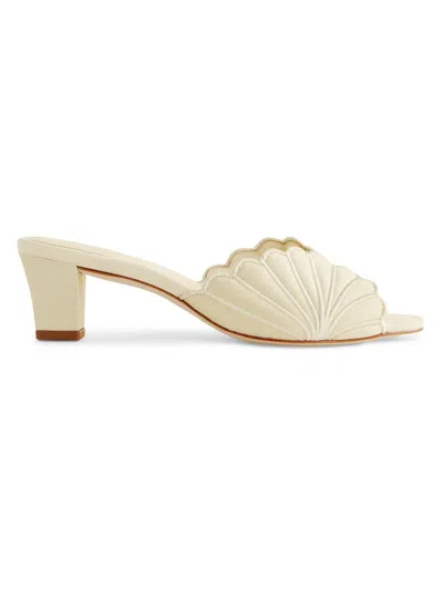 Reformation Waldena Block Heeled Mules Cream Puff Taffeta In White
