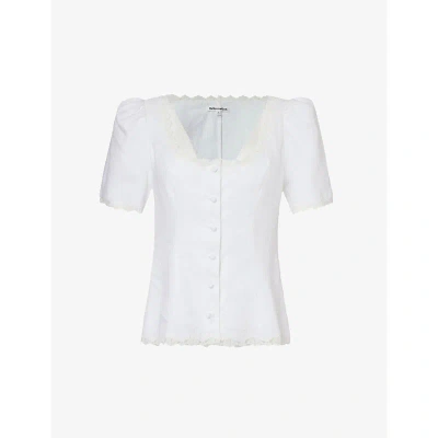 Reformation Womens White Anabella Puffed-shoulder Linen Top