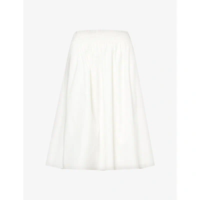 Reformation Womens White Dove High-rise Stretch Organic-cotton Midi Skirt