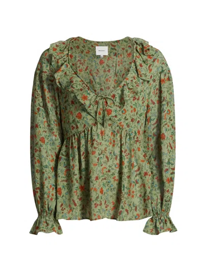 Reformation Women's Wyn Floral Ruffled Top In Green